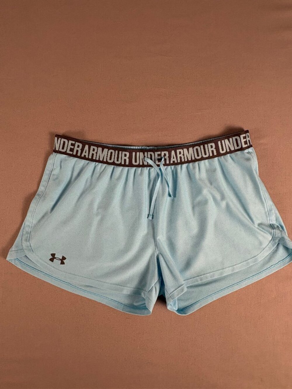 Under Armour Play Up Shorts Blue Logo Waist HeatGear Athletic Running Gym Medium